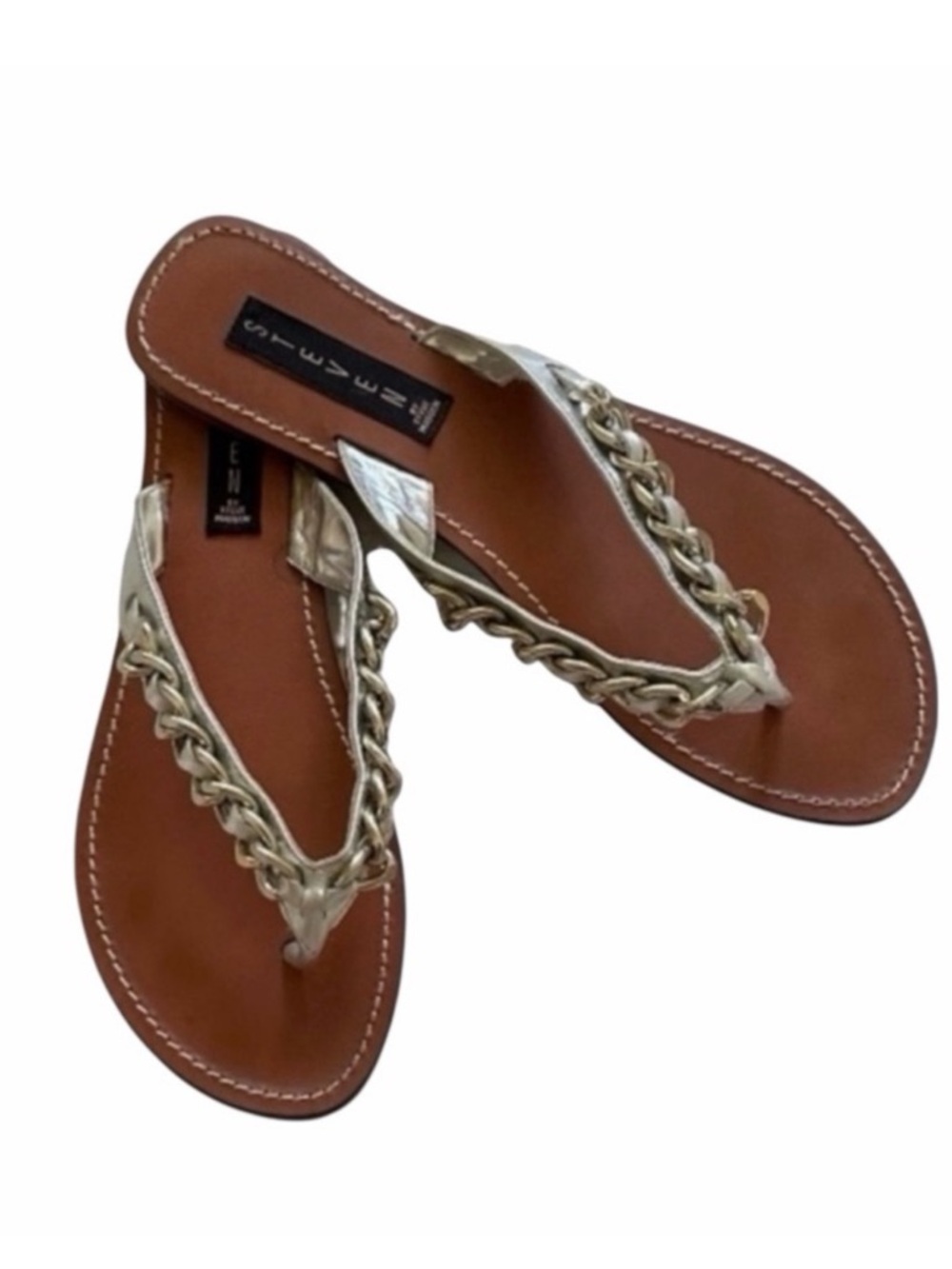 Steven By Steve Madden Metallic Silver Chain Leather Sandals Size 9.5